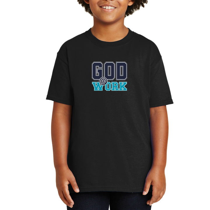 Youth Short Sleeve Graphic T-shirt - God @ Work Navy Blue and Blue