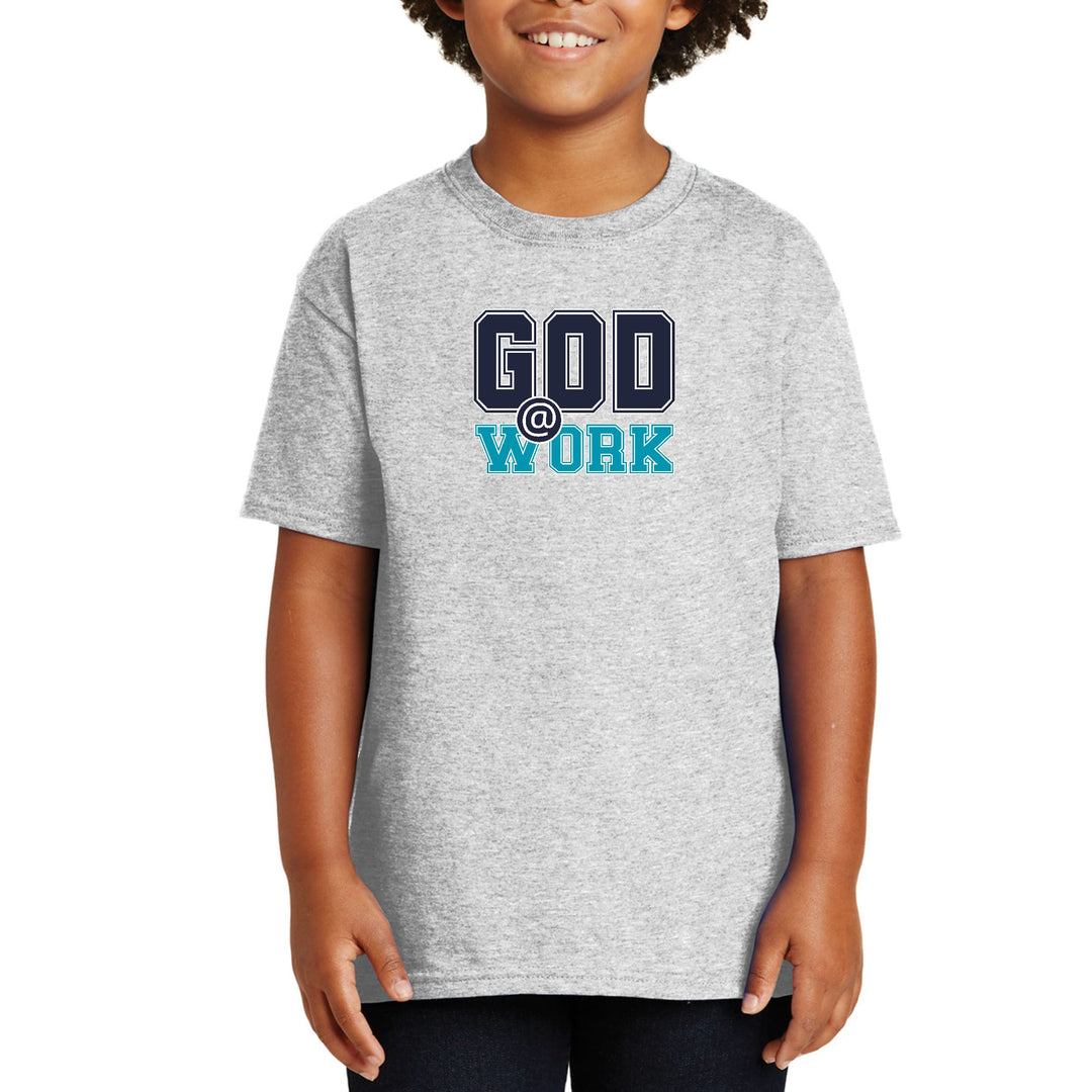 Youth Short Sleeve Graphic T-shirt - God @ Work Navy Blue and Blue