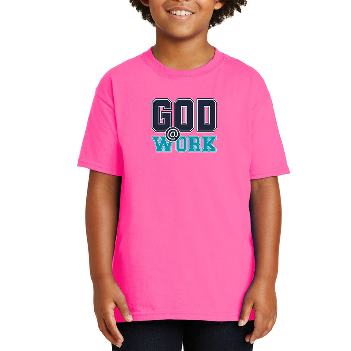 Youth Short Sleeve Graphic T-shirt - God @ Work Navy Blue and Blue