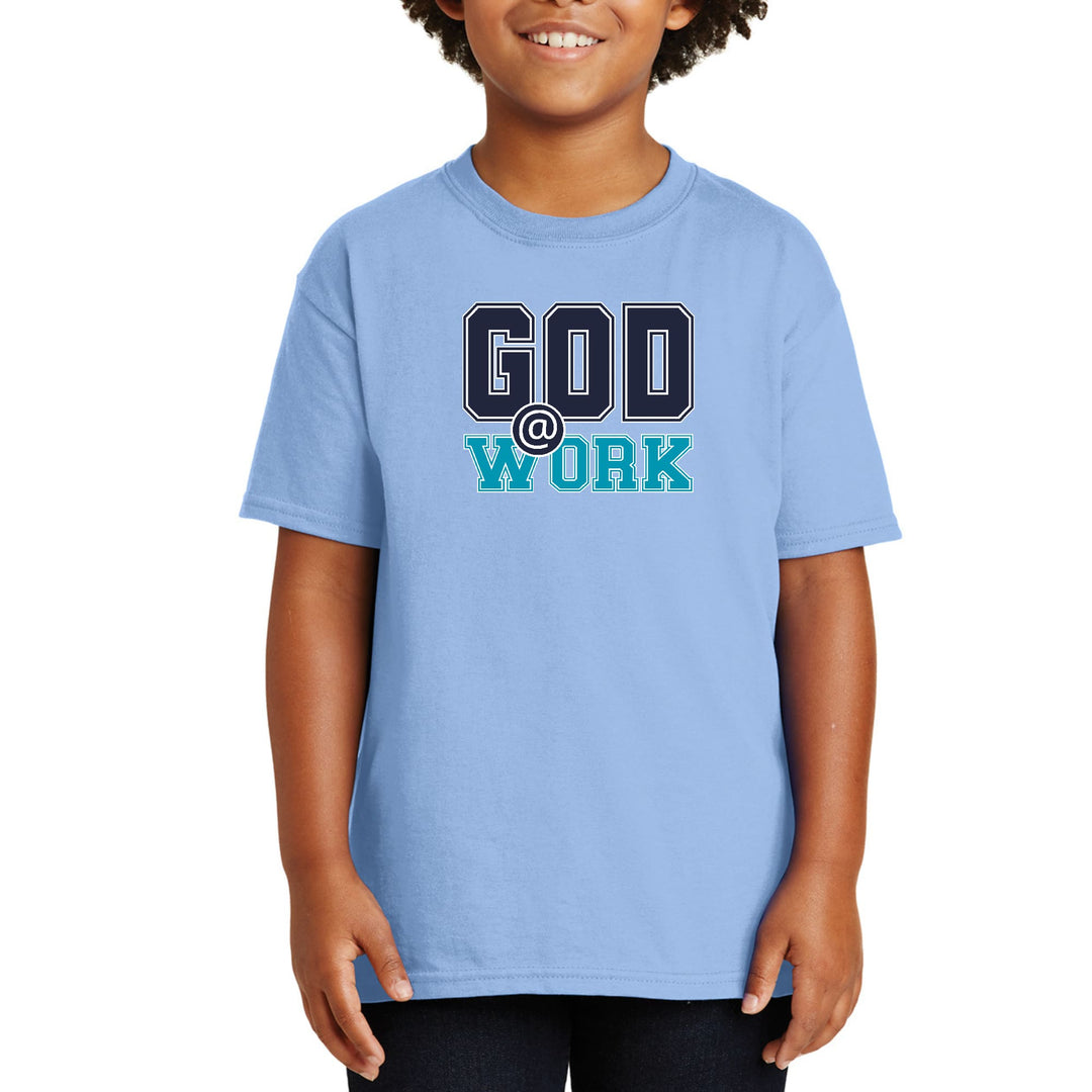 Youth Short Sleeve Graphic T-shirt - God @ Work Navy Blue and Blue