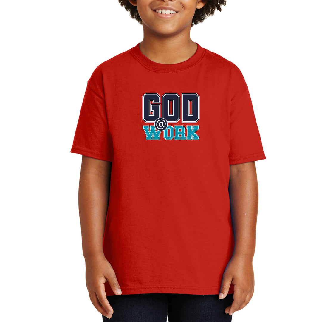 Youth Short Sleeve Graphic T-shirt - God @ Work Navy Blue and Blue