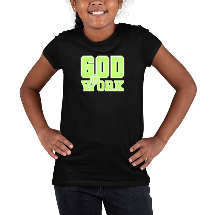 Youth Short Sleeve Graphic T-shirt God @ Work Neon Green And White - Girls
