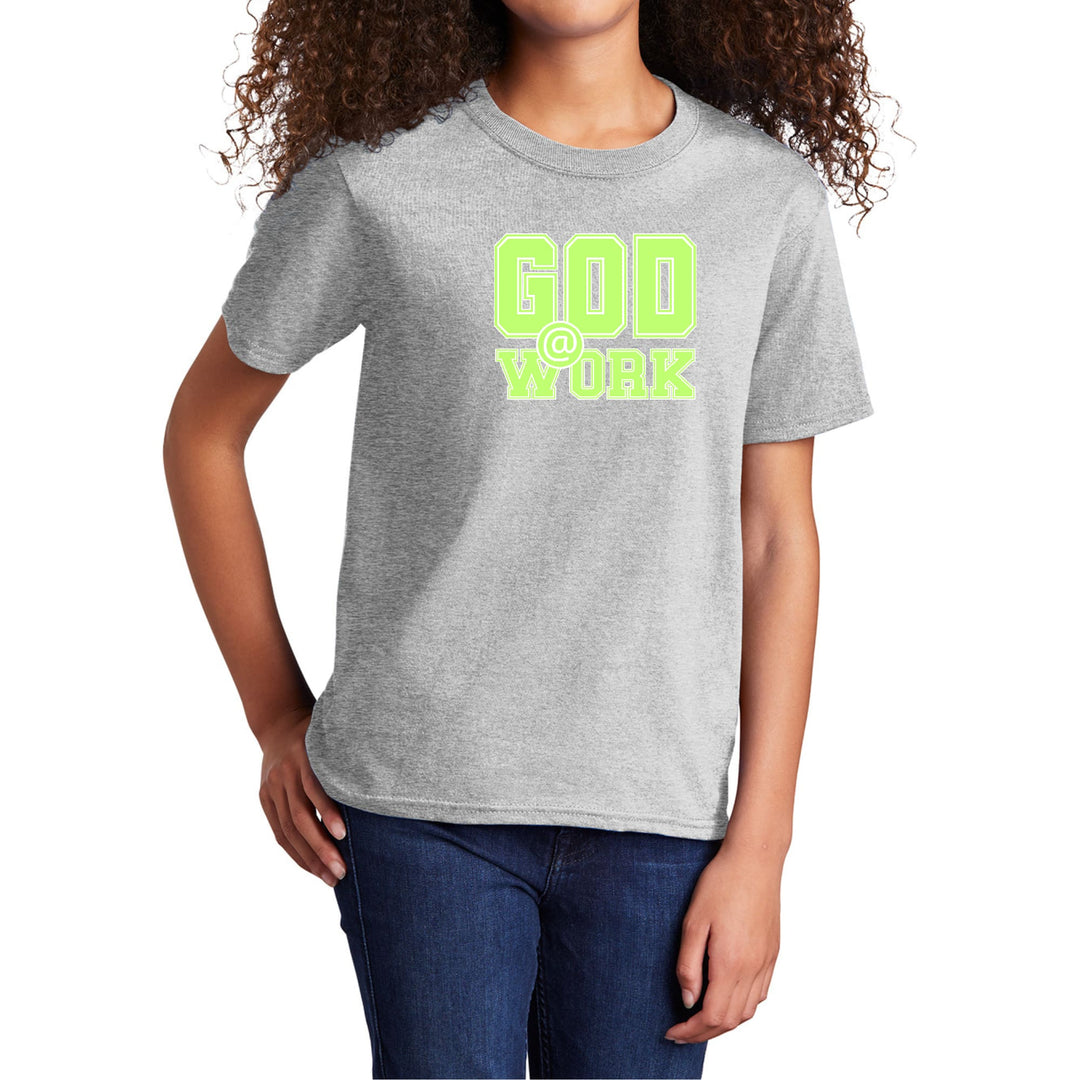 Youth Short Sleeve Graphic T-shirt God @ Work Neon Green And White - Girls