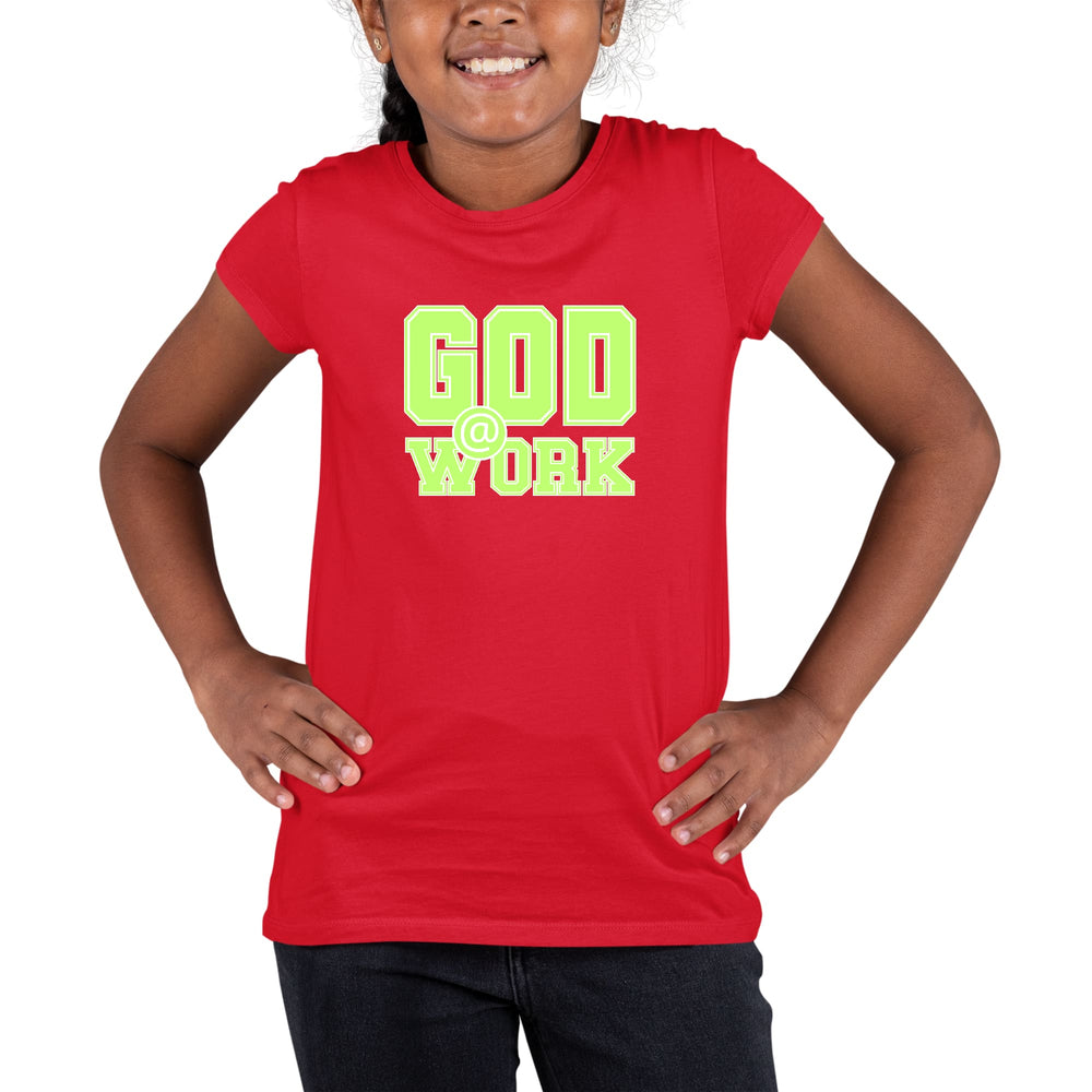 Youth Short Sleeve Graphic T-shirt God @ Work Neon Green And White - Girls