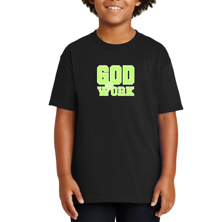 Youth Short Sleeve Graphic T-shirt God @ Work Neon Green and White - Youth