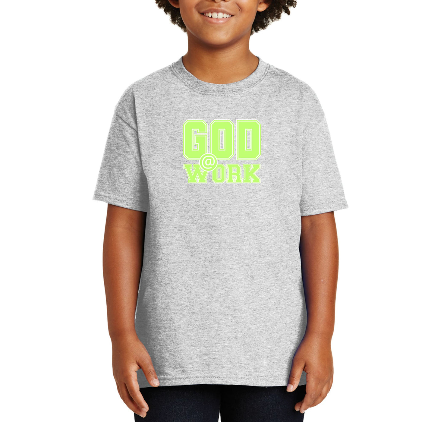 Youth Short Sleeve Graphic T-shirt God @ Work Neon Green And White - Youth