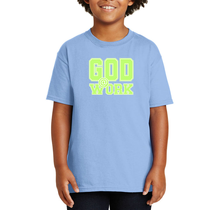 Youth Short Sleeve Graphic T-shirt God @ Work Neon Green and White - Youth