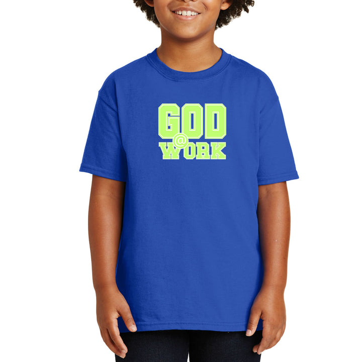 Youth Short Sleeve Graphic T-shirt God @ Work Neon Green and White - Youth