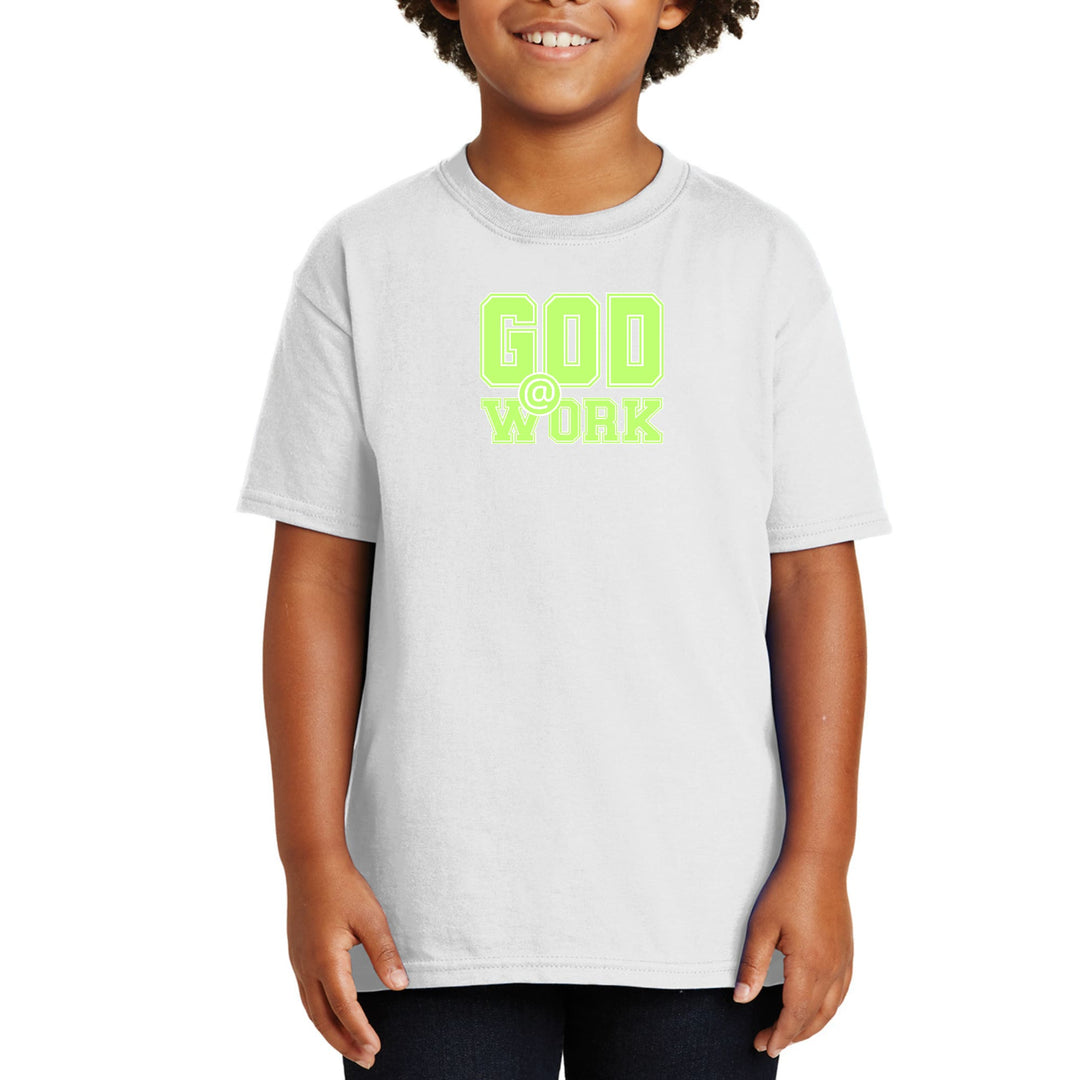 Youth Short Sleeve Graphic T-shirt God @ Work Neon Green and White - Youth