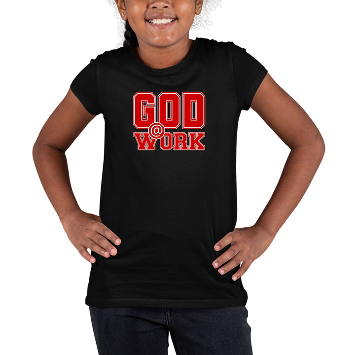 Youth Short Sleeve Graphic T-shirt God @ Work Red and White Print - Girls