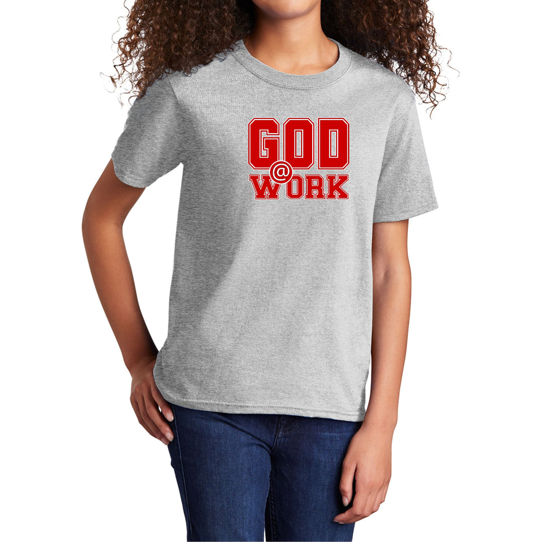 Youth Short Sleeve Graphic T-shirt God @ Work Red and White Print - Girls