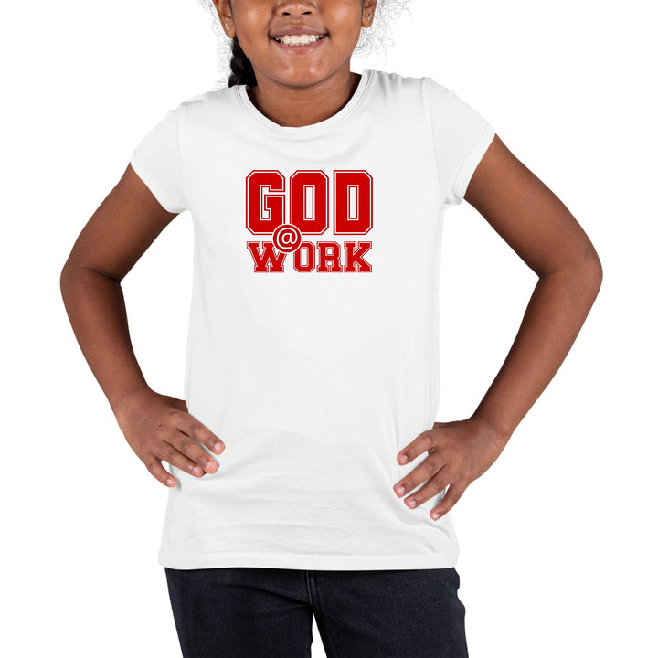 Youth Short Sleeve Graphic T-shirt God @ Work Red and White Print - Girls