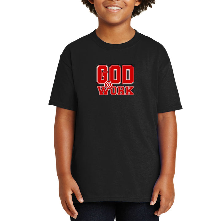 Youth Short Sleeve Graphic T-shirt God @ Work Red And White Print - Youth