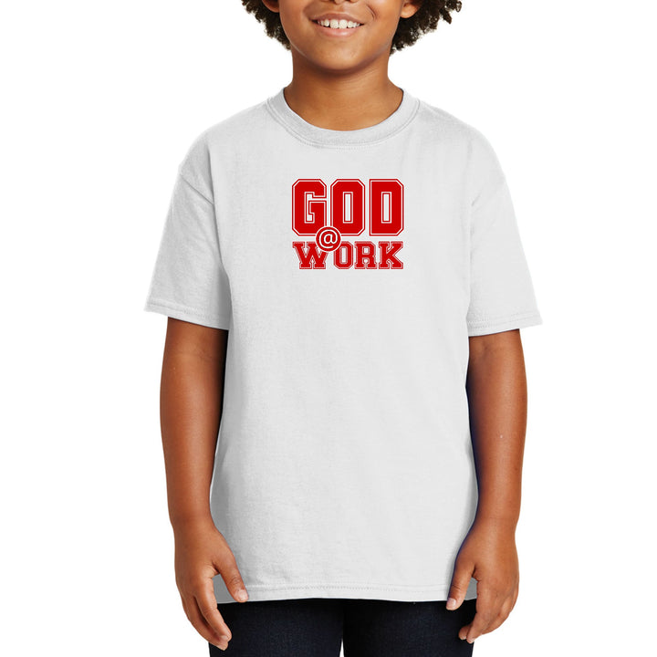Youth Short Sleeve Graphic T-shirt God @ Work Red And White Print - Youth
