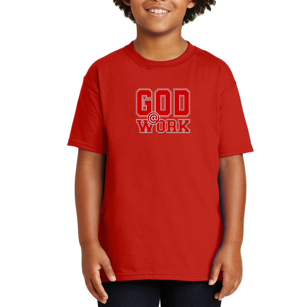 Youth Short Sleeve Graphic T-shirt God @ Work Red and White Print - Youth