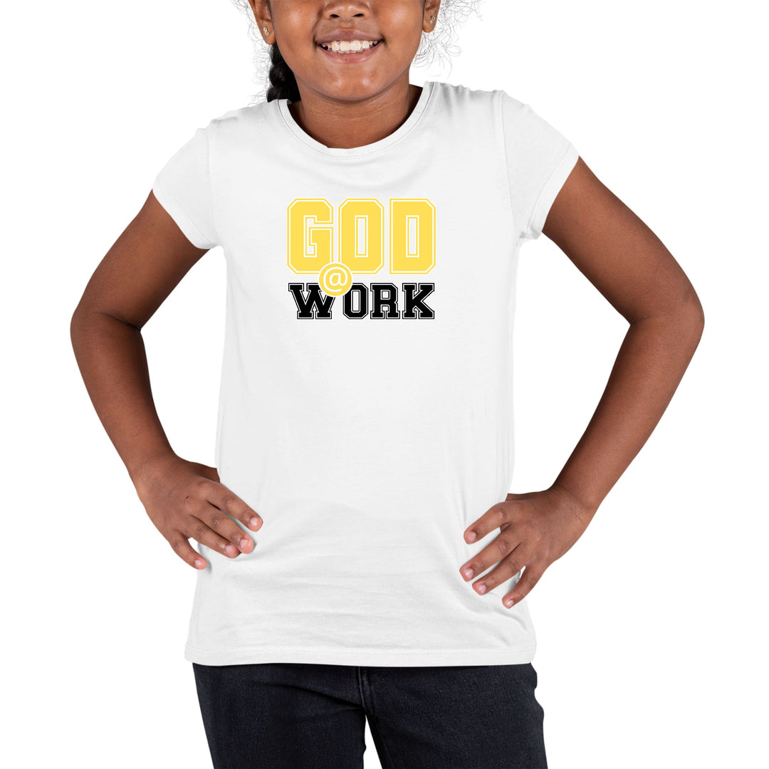 Youth Short Sleeve Graphic T-shirt God @ Work Yellow and Black Print - Girls