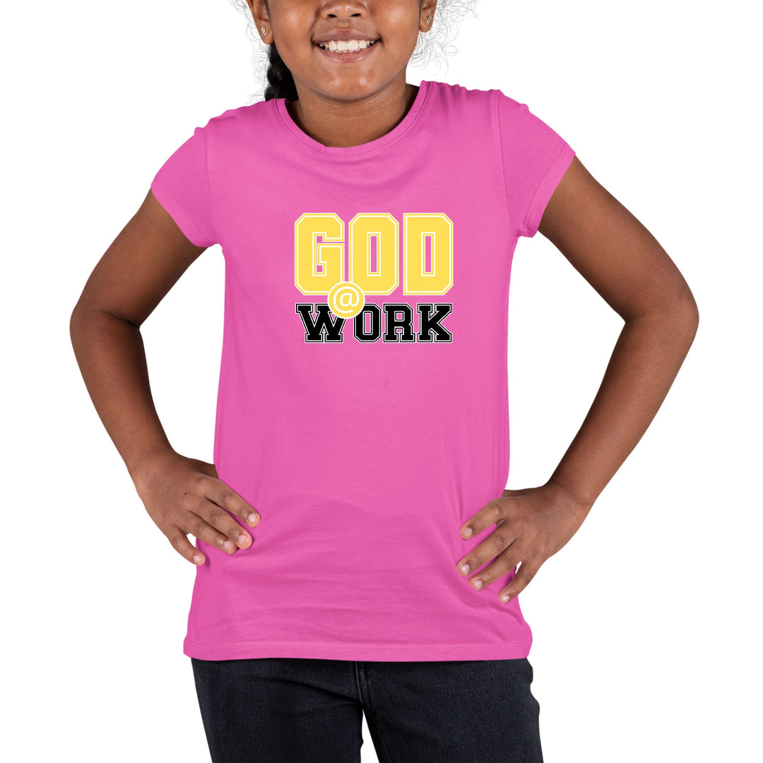 Youth Short Sleeve Graphic T-shirt God @ Work Yellow and Black Print - Girls