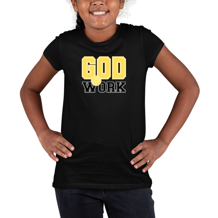 Youth Short Sleeve Graphic T-shirt God @ Work Yellow and Black Print - Girls