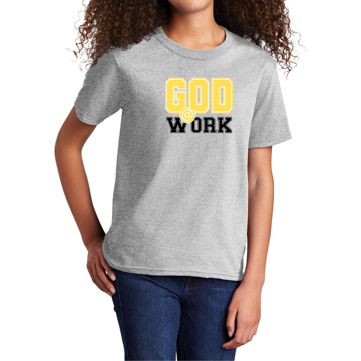 Youth Short Sleeve Graphic T-shirt God @ Work Yellow and Black Print - Girls