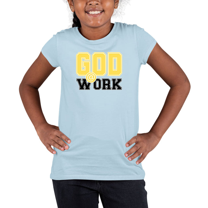 Youth Short Sleeve Graphic T-shirt God @ Work Yellow and Black Print - Girls