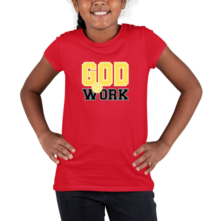 Youth Short Sleeve Graphic T-shirt God @ Work Yellow and Black Print - Girls