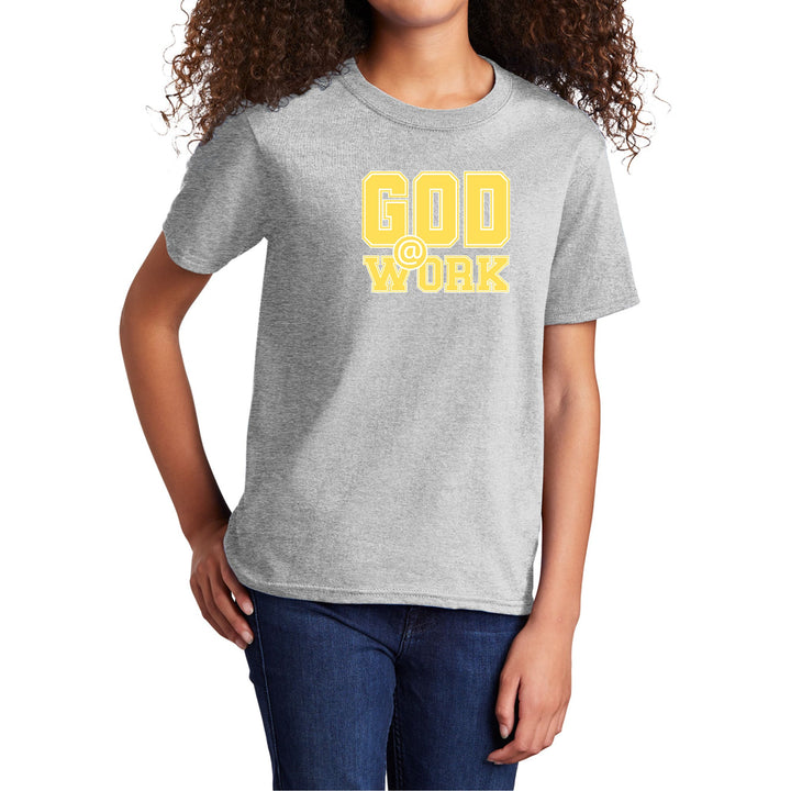 Youth Short Sleeve Graphic T-shirt God @ Work Yellow and White Print - Girls