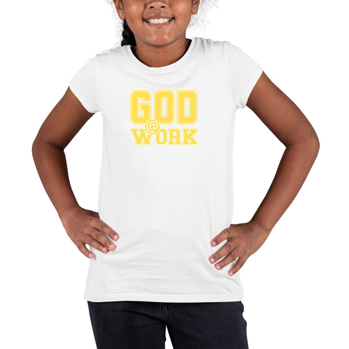 Youth Short Sleeve Graphic T-shirt God @ Work Yellow and White Print - Girls