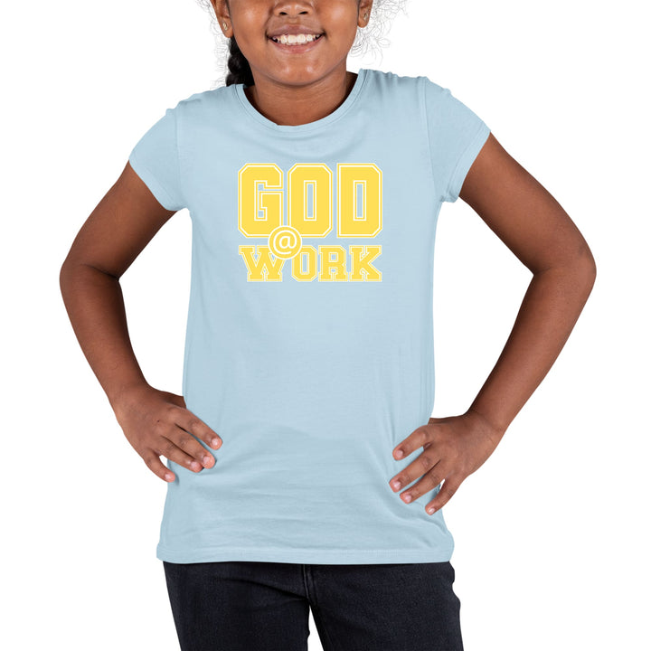 Youth Short Sleeve Graphic T-shirt God @ Work Yellow and White Print - Girls