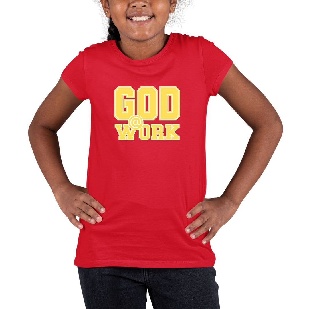 Youth Short Sleeve Graphic T-shirt God @ Work Yellow and White Print - Girls