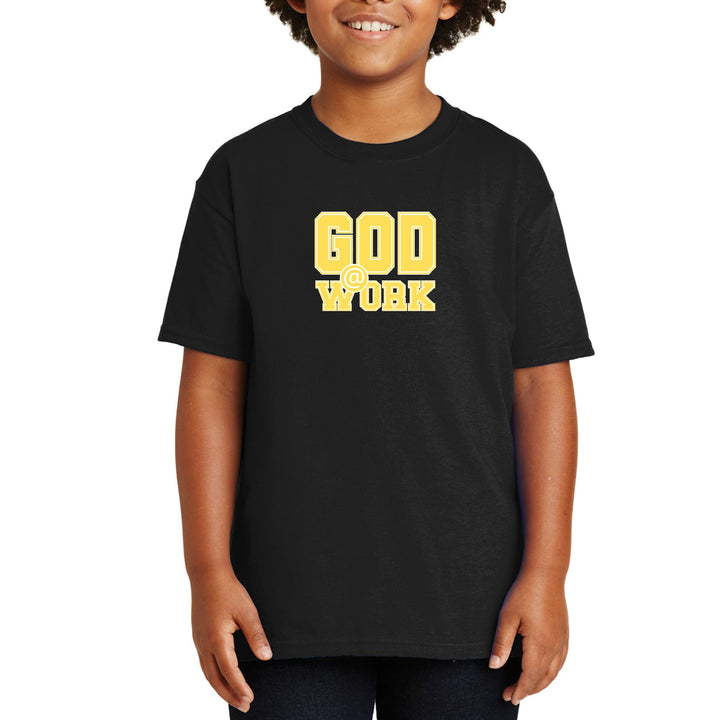 Youth Short Sleeve Graphic T-shirt God @ Work Yellow and White Print - Youth