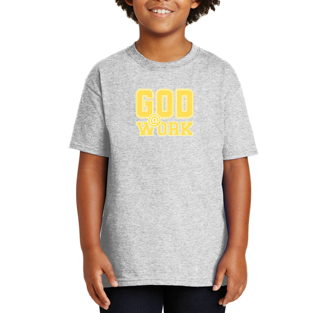 Youth Short Sleeve Graphic T-shirt God @ Work Yellow and White Print - Youth