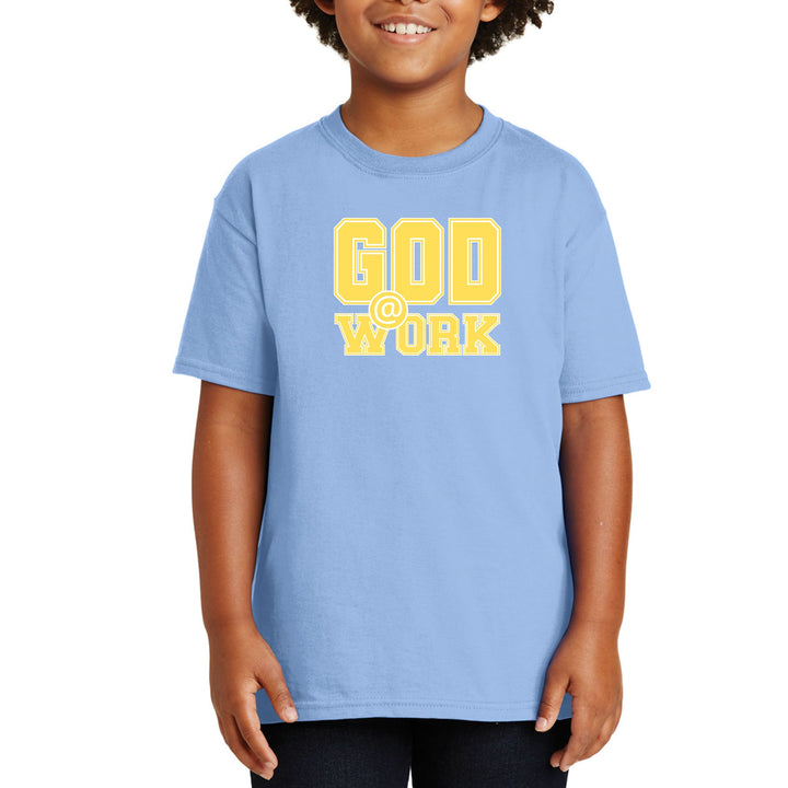 Youth Short Sleeve Graphic T-shirt God @ Work Yellow and White Print - Youth