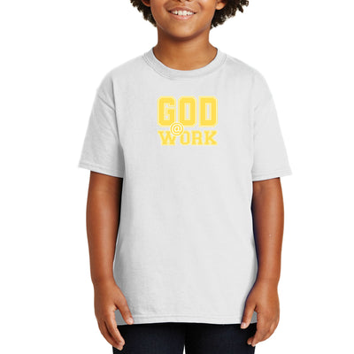 Youth Short Sleeve Graphic T-shirt God @ Work Yellow And White Print - Youth