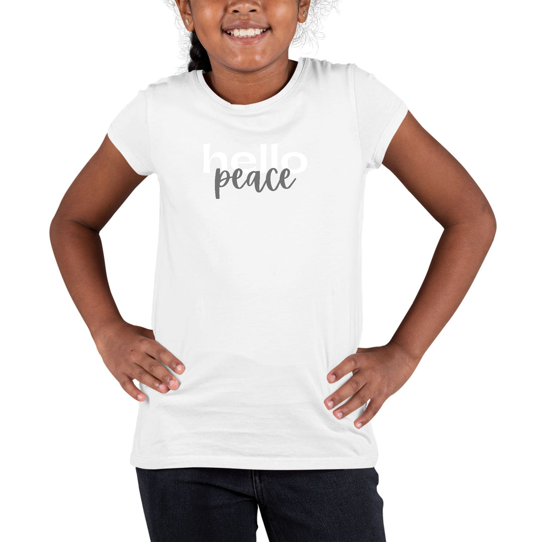 Youth Short Sleeve Graphic T-shirt Hello Peace White And Gray - Girls | T-Shirts