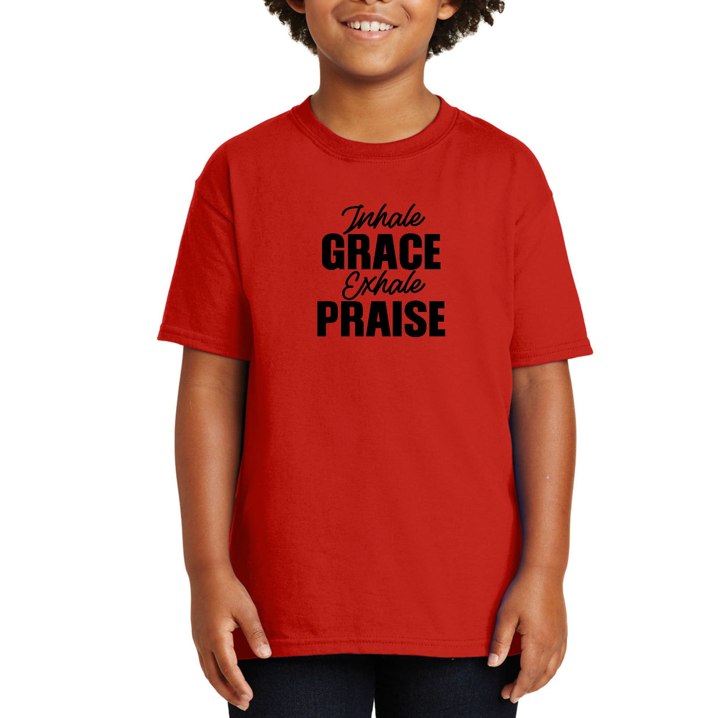 Youth Short Sleeve Graphic T-shirt Inhale Grace Exhale Praise Black - Youth