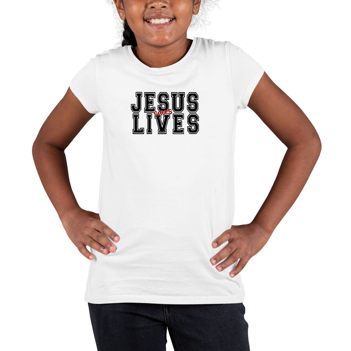 Youth Short Sleeve Graphic T-shirt Jesus Saves Lives Black Red - Girls