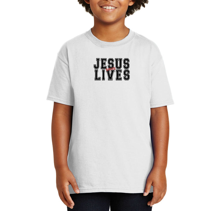 Youth Short Sleeve Graphic T-shirt Jesus Saves Lives Black Red - Youth