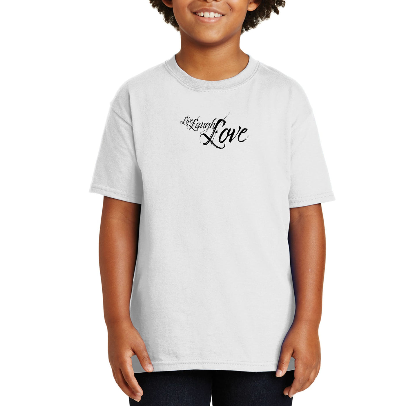 Youth Short Sleeve Graphic T-shirt Live Laugh Love Black Illustration - Youth