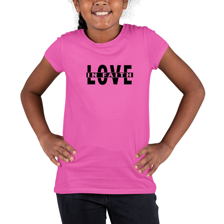 Youth Short Sleeve Graphic T-shirt Love in Faith Black Illustration - Girls