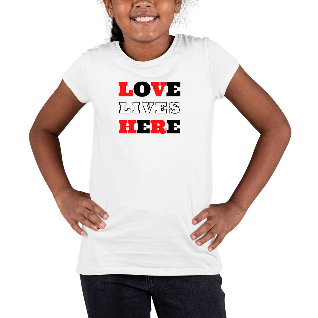 Youth Short Sleeve Graphic T-shirt Love Lives Here Christian Red - Girls