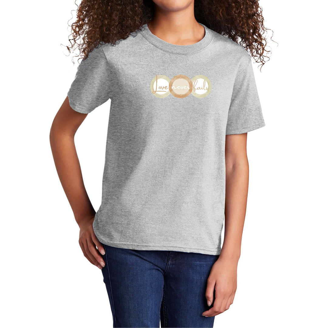 Youth Short Sleeve Graphic T-shirt Love Never Fails Pastel Brown - Girls