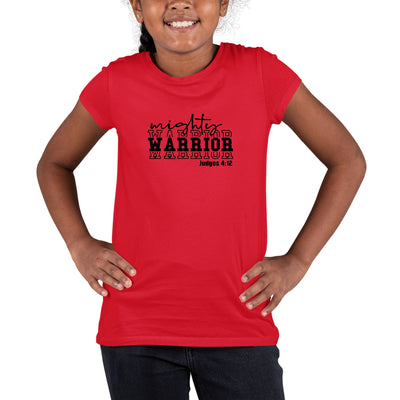 Youth Short Sleeve Graphic T-shirt Mighty Warrior Black Illustration - Girls