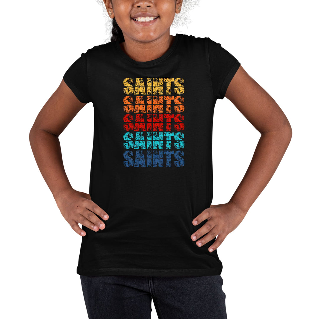 Youth Short Sleeve Graphic T-shirt Saints Colorful Art Illustration - Girls