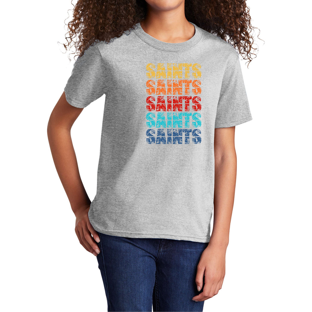 Youth Short Sleeve Graphic T-shirt Saints Colorful Art Illustration - Girls
