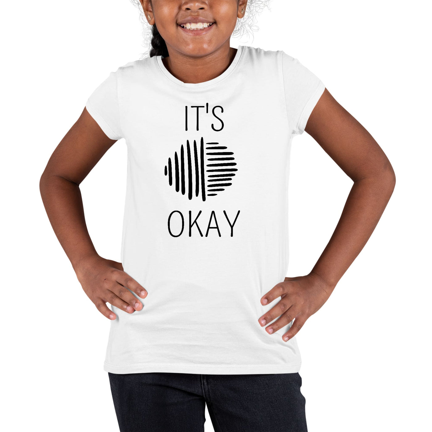 Youth Short Sleeve Graphic T-shirt Say It Soul Its Okay Black Line - Girls