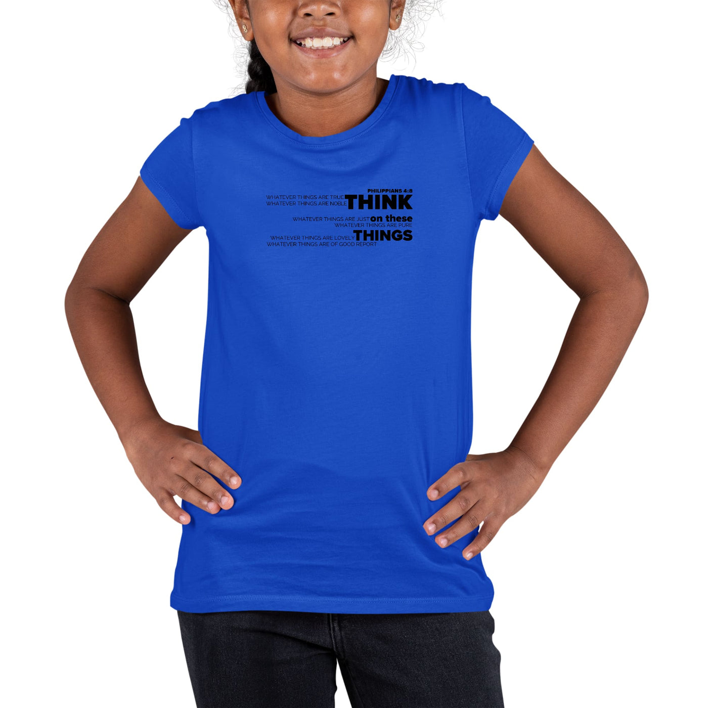 Youth Short Sleeve Graphic T-shirt Think On These Things Black - Girls