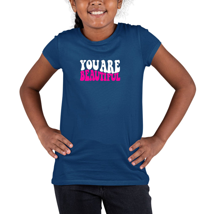 Youth Short Sleeve Graphic T-shirt You Are Beautiful Pink White - Girls