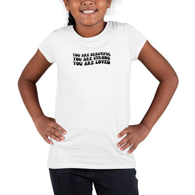 Youth Short Sleeve Graphic T-shirt You Are Beautiful Strong Black - Girls