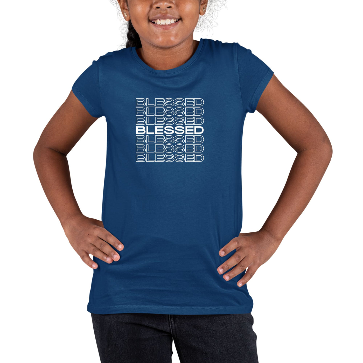 Youth Short Sleeve T - shirt Blessed Stacked Print - Girls | T - Shirts