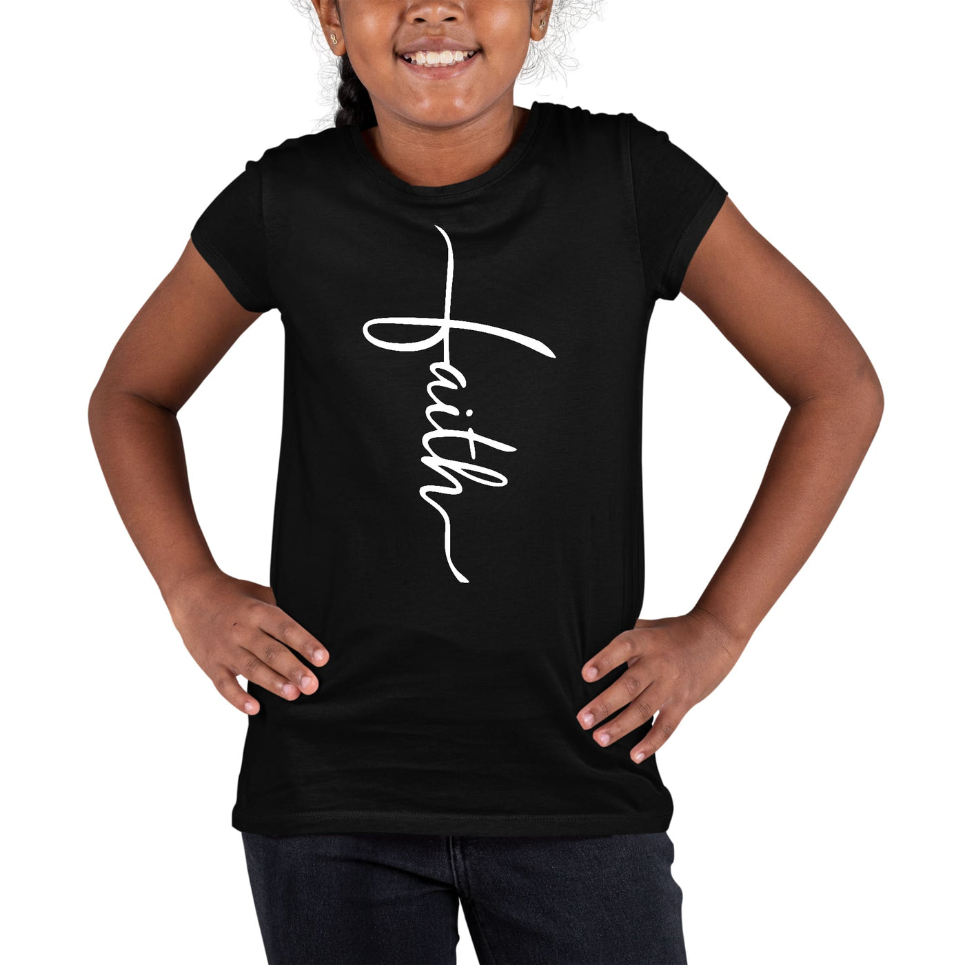 Youth Short Sleeve T - shirt Faith Script Cross Illustration - Girls | T